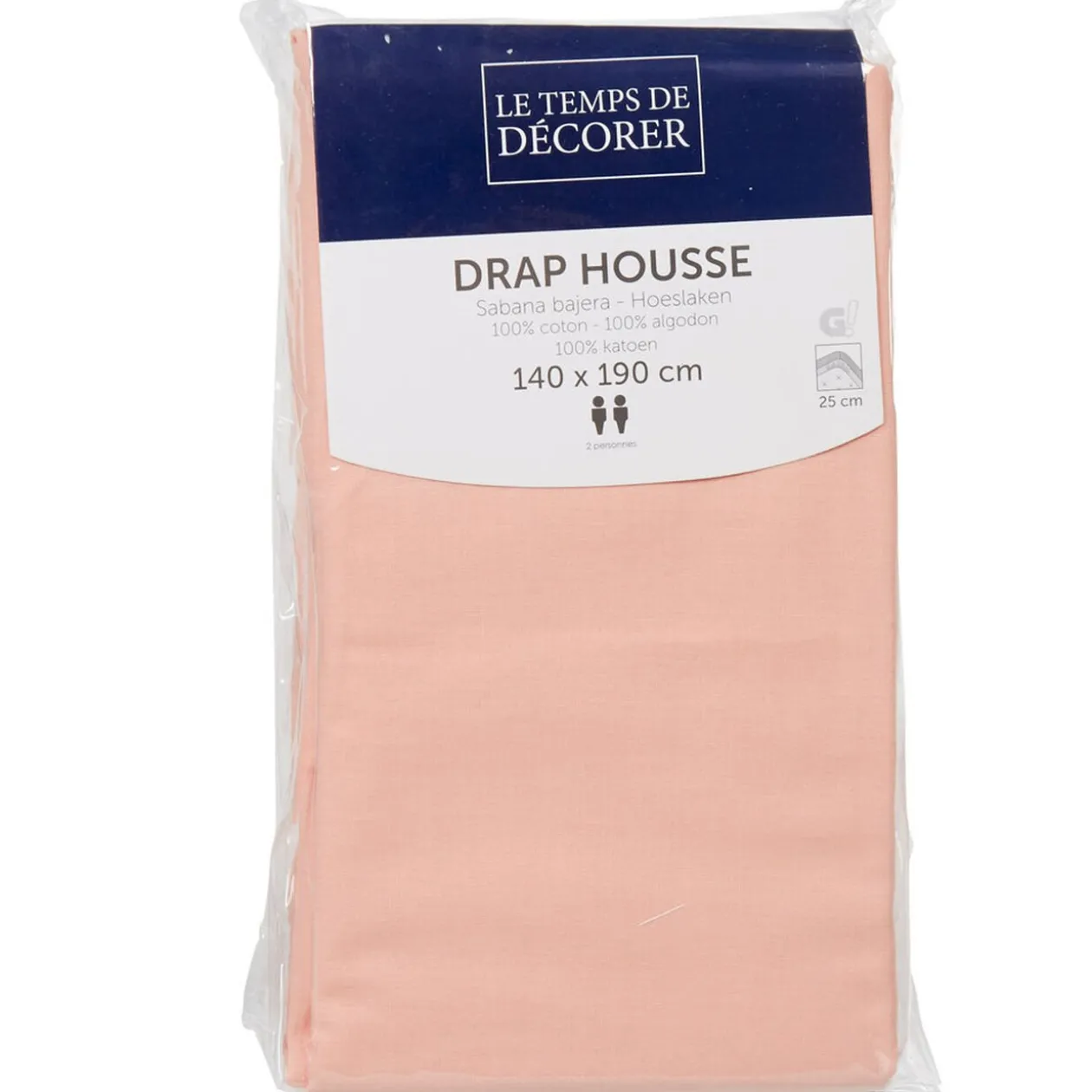 Drap housse 2 places rose saumon uni 140 x 190 cm