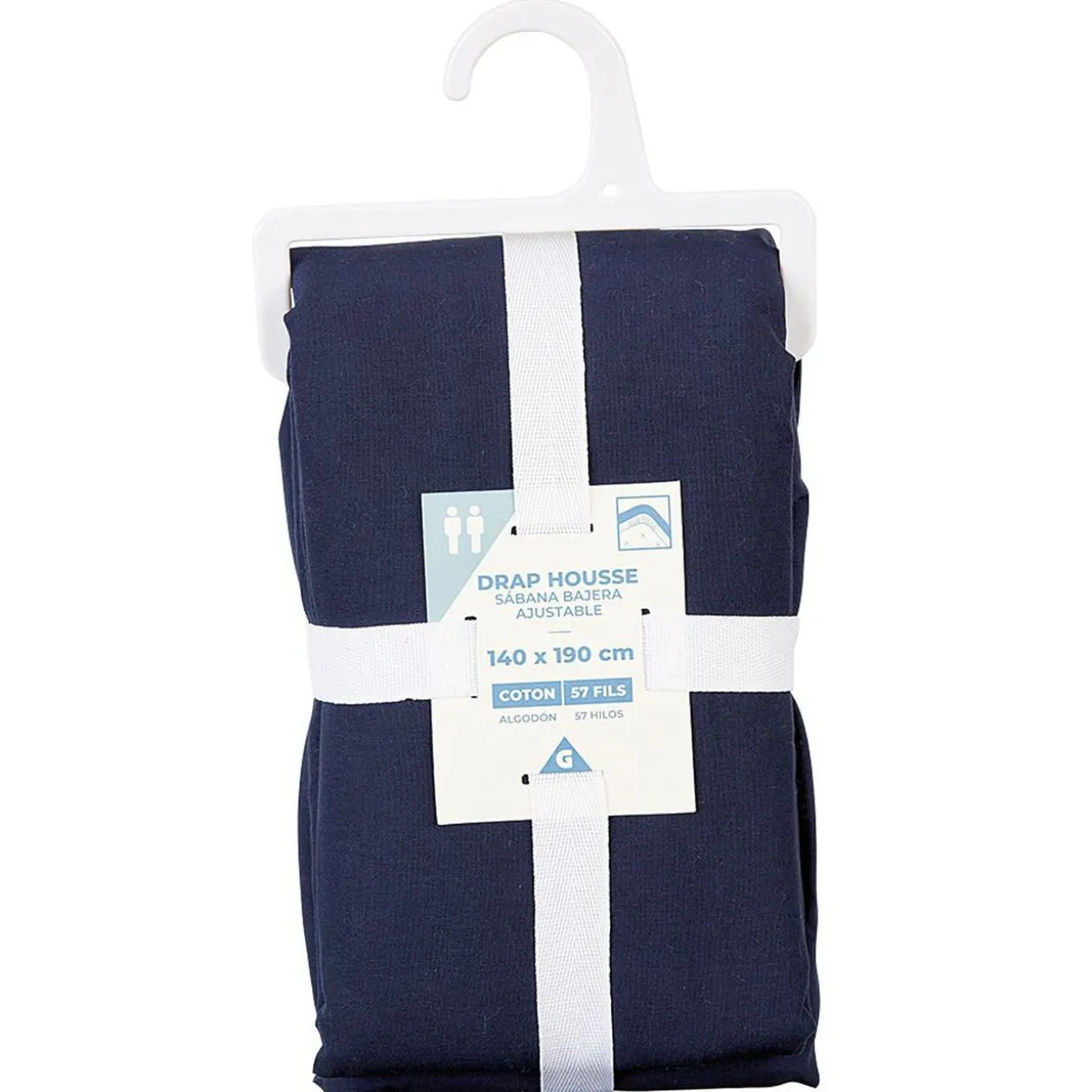 Drap housse en coton bleu foncé 140x190 cm