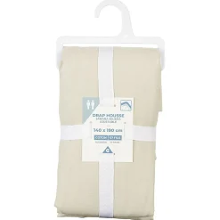 Drap housse en coton couleur lin 140x190 cm