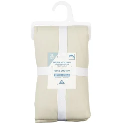 Drap housse en coton couleur lin 160x200 cm