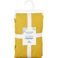 Drap housse en coton jaune moutarde 140x190 cm
