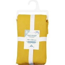 Drap housse en coton jaune moutarde 160x200 cm