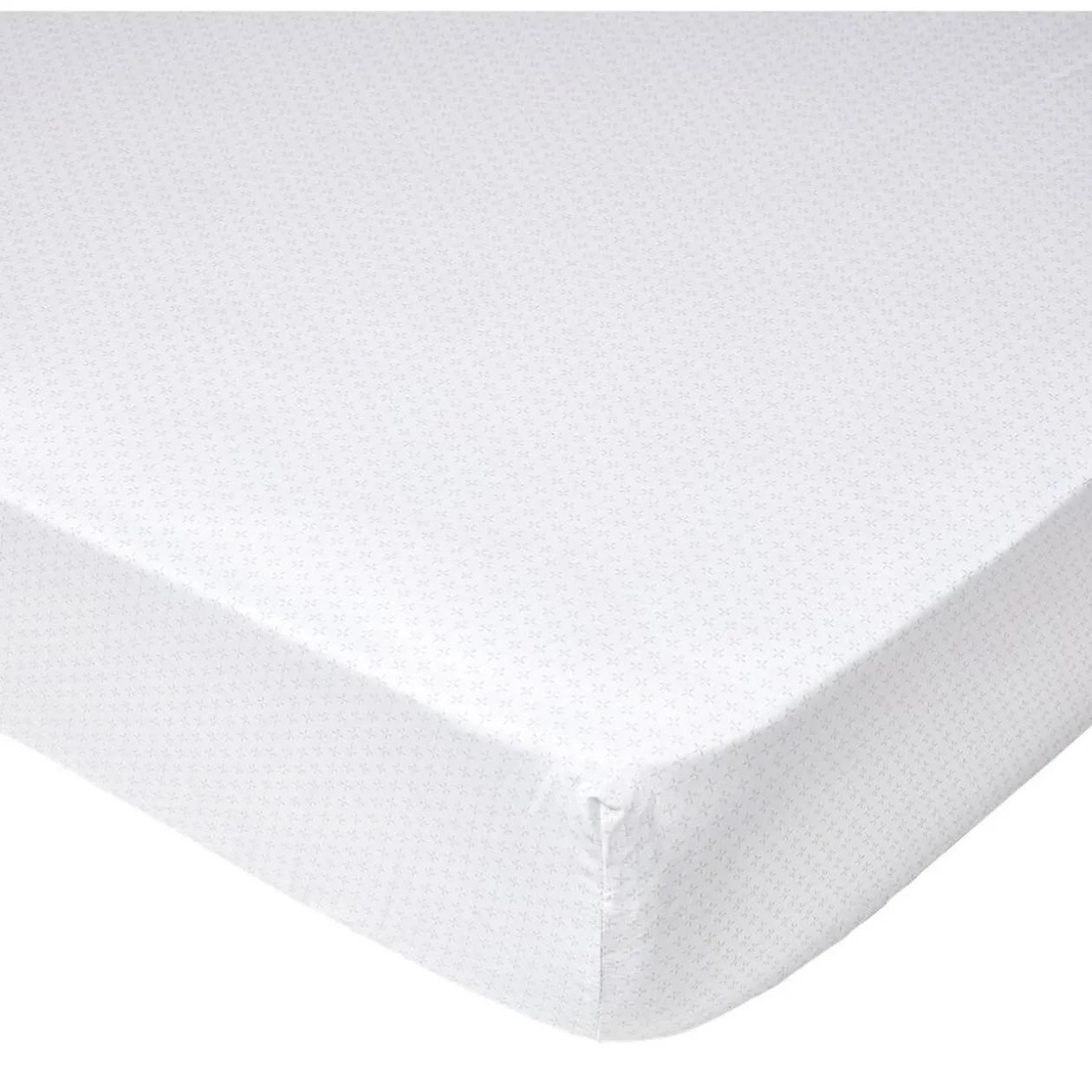 Drap housse grande taille imprimé blanc et beige 2 personnes 160x200x20cm