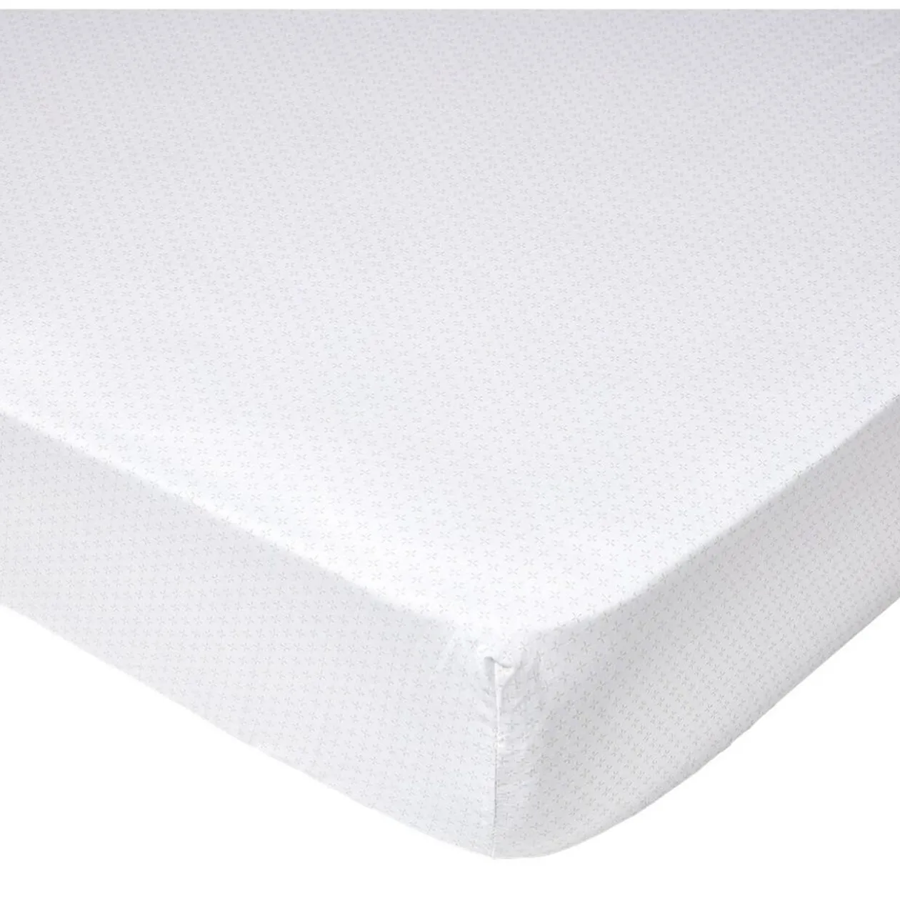 Drap housse imprimé beige et blanc 1 personne 90x190cm