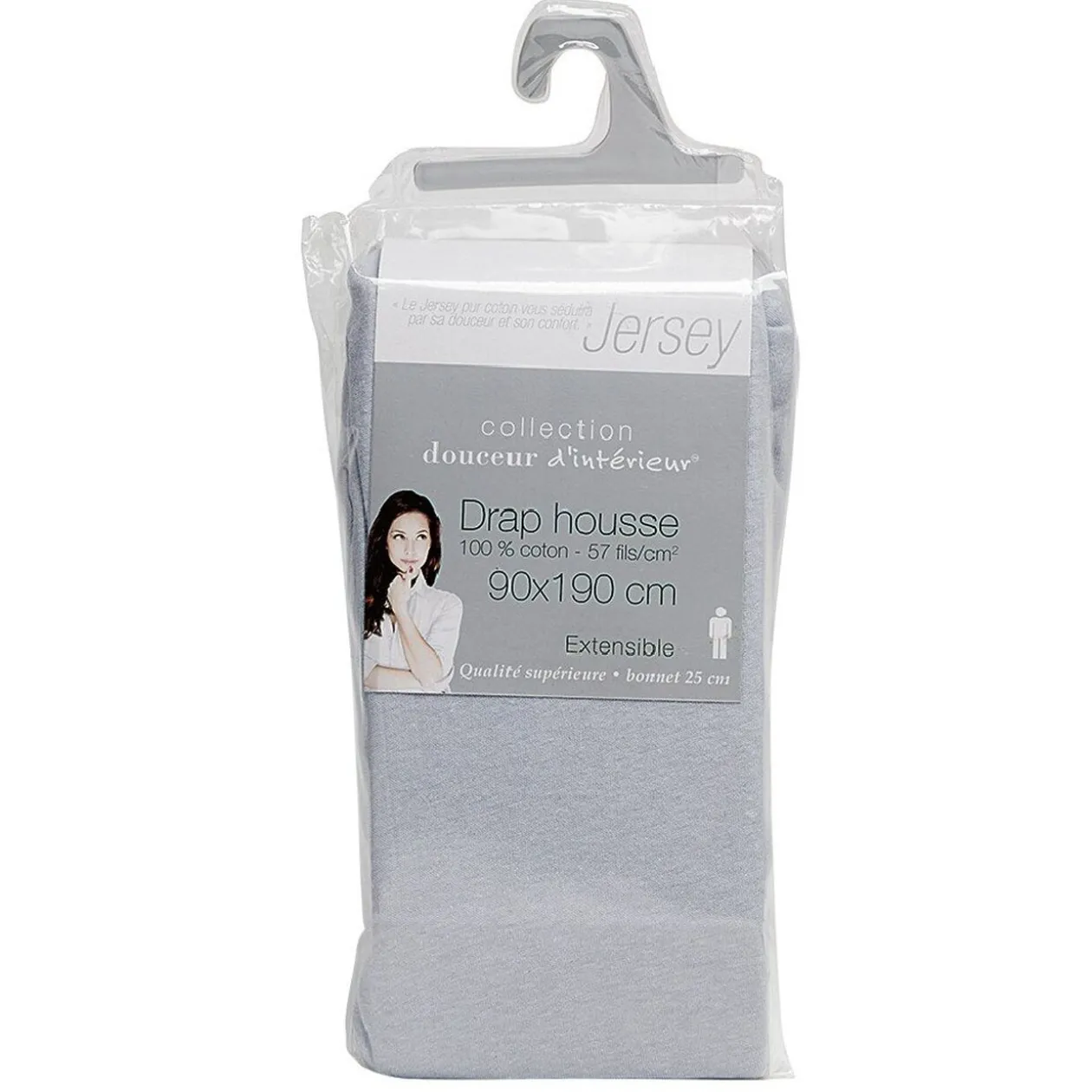 Drap housse jersey de coton 1 personne gris