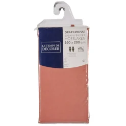 Drap housse uni 2 personnes rose pêche
