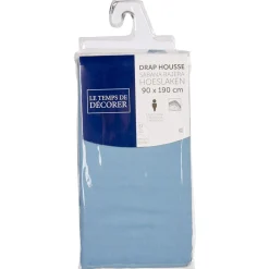 Drap housse uni 1 personne bleu clair