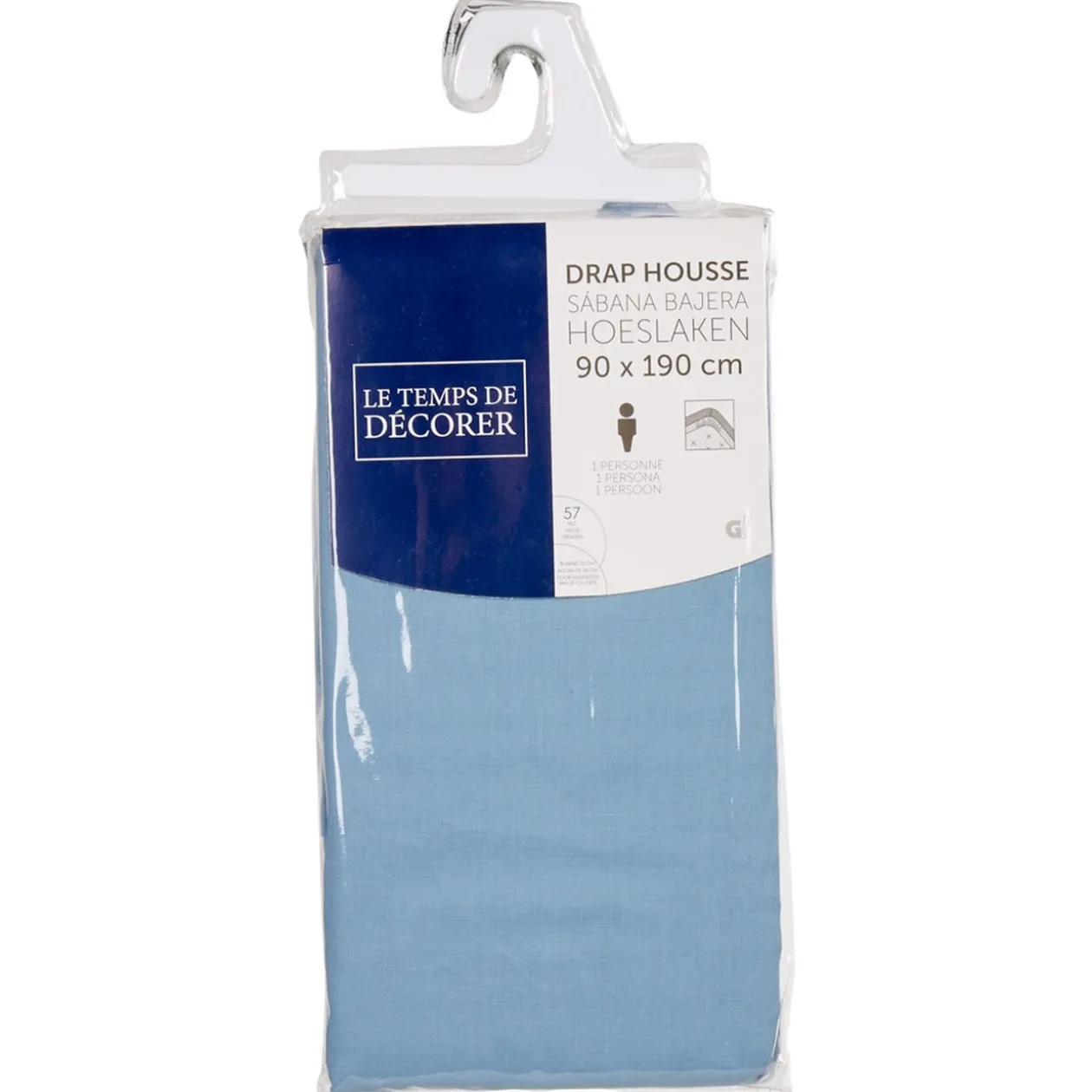 Drap housse uni 1 personne bleu clair
