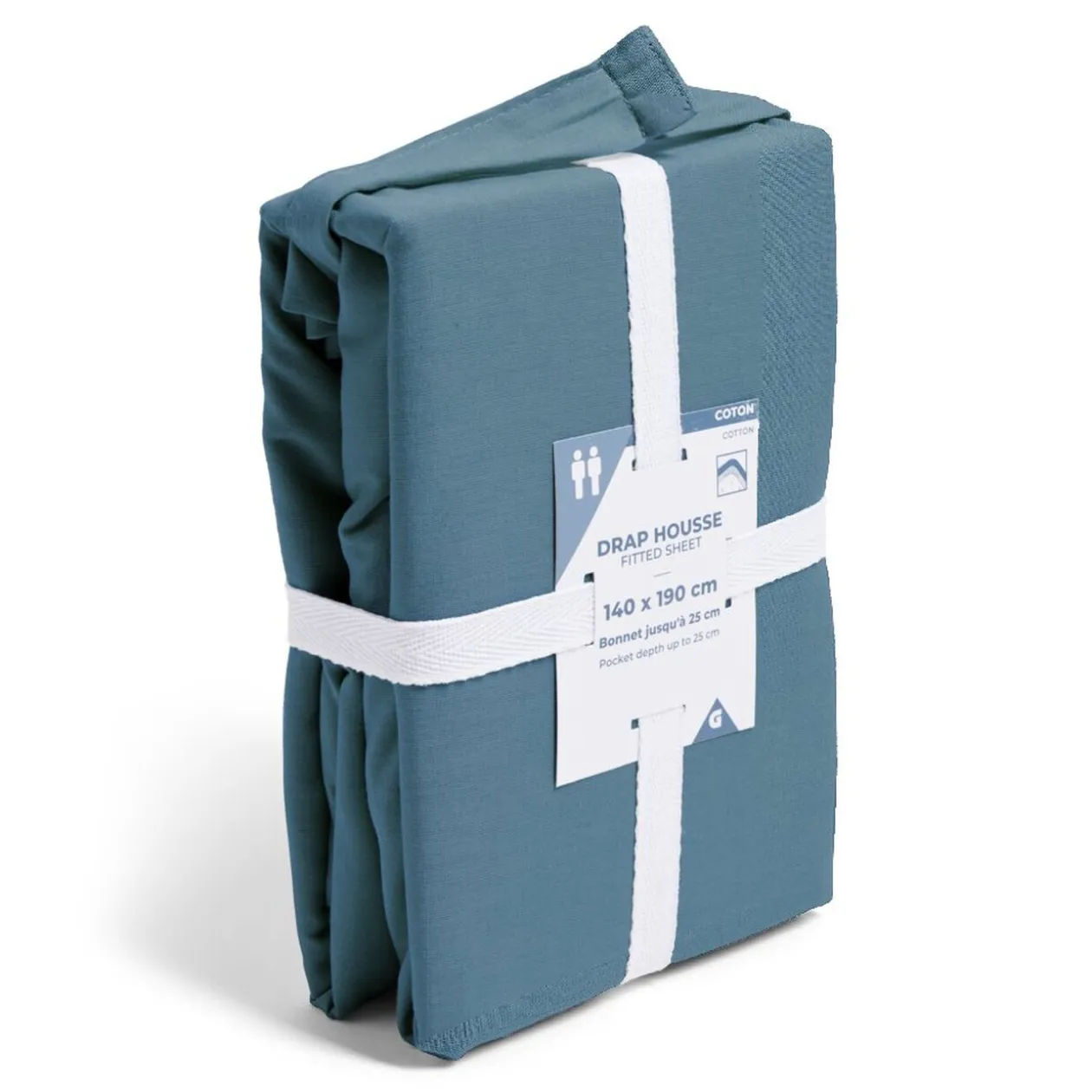 Drap housse 140x190cm 100% coton bleu marine