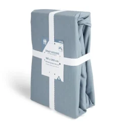 Drap housse 160x200cm 100% coton bleu chiné