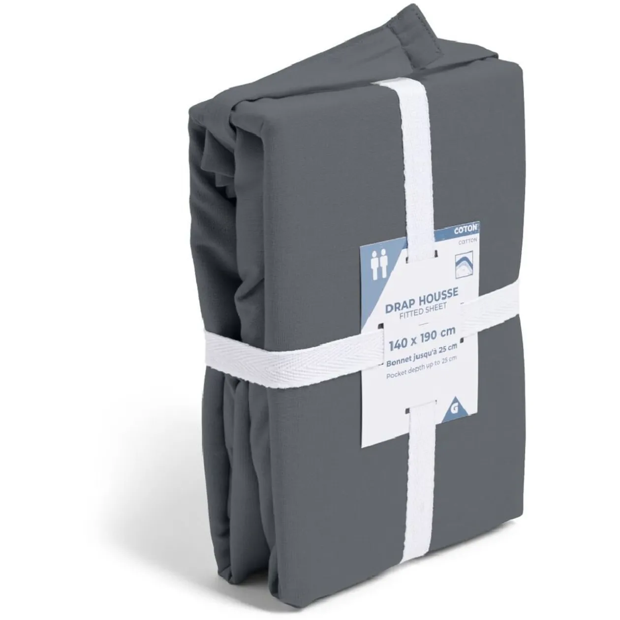 Drap housse 140x190cm 100% coton gris foncé