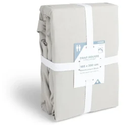 Drap housse 180x200cm 100% coton gris clair