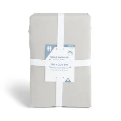 Drap housse 180x200cm 100% coton gris clair