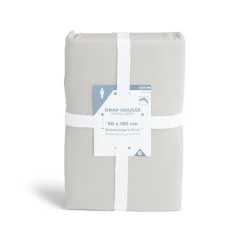 Drap housse 90x190cm 100% coton gris clair