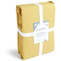Drap housse 140x190cm 100% coton jaune moutarde