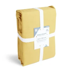 Drap housse 140x190cm 100% coton jaune moutarde