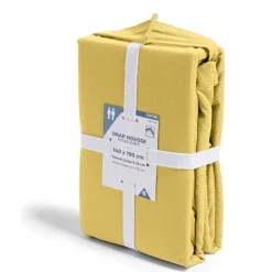Drap housse 160x200cm 100% coton jaune moutarde