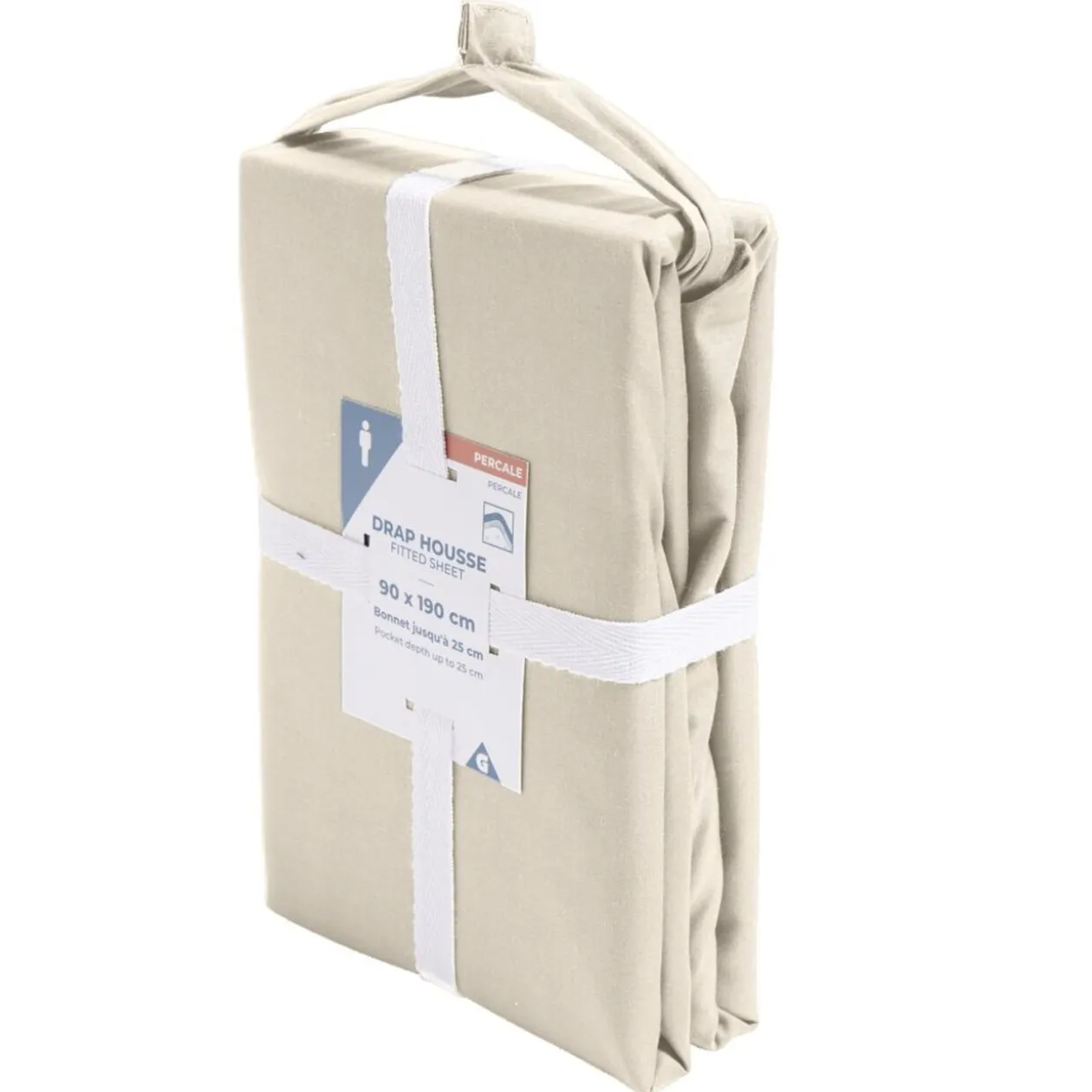 Drap housse 90x190cm 100% coton percale beige