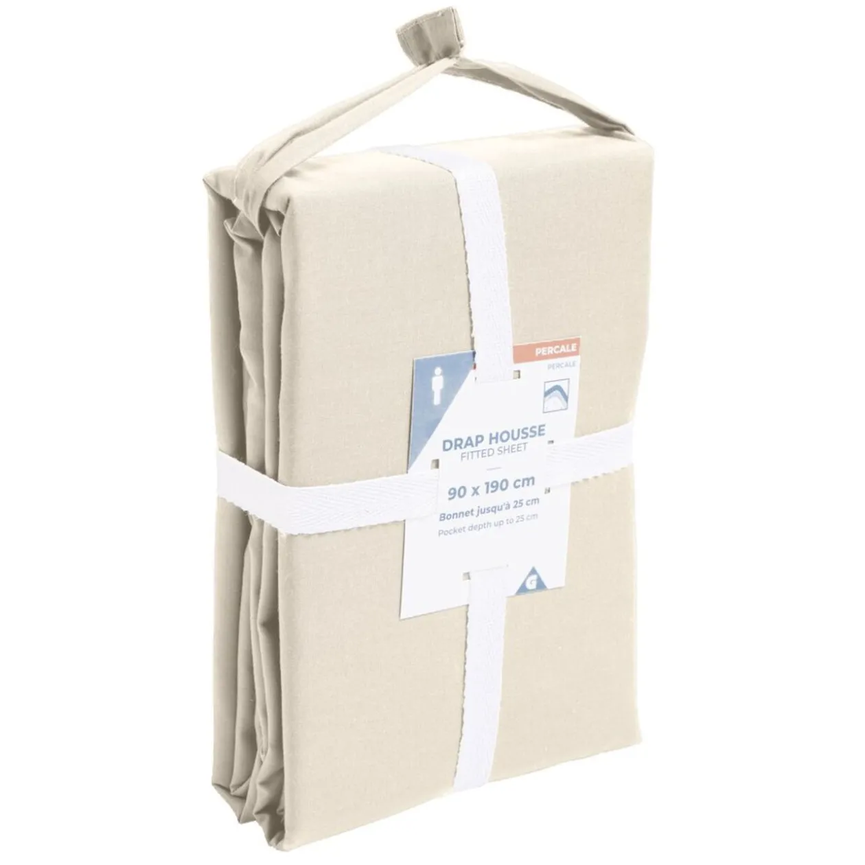 Drap housse 90x190cm 100% coton percale beige
