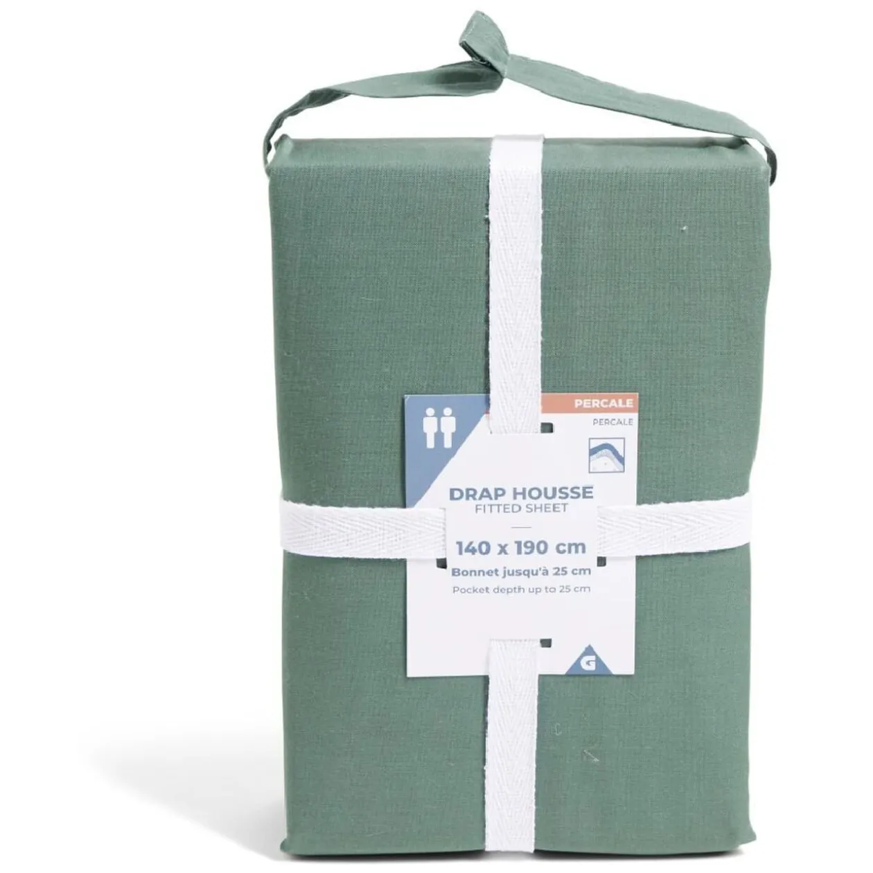 Drap housse 140x190cm 100% coton percale vert