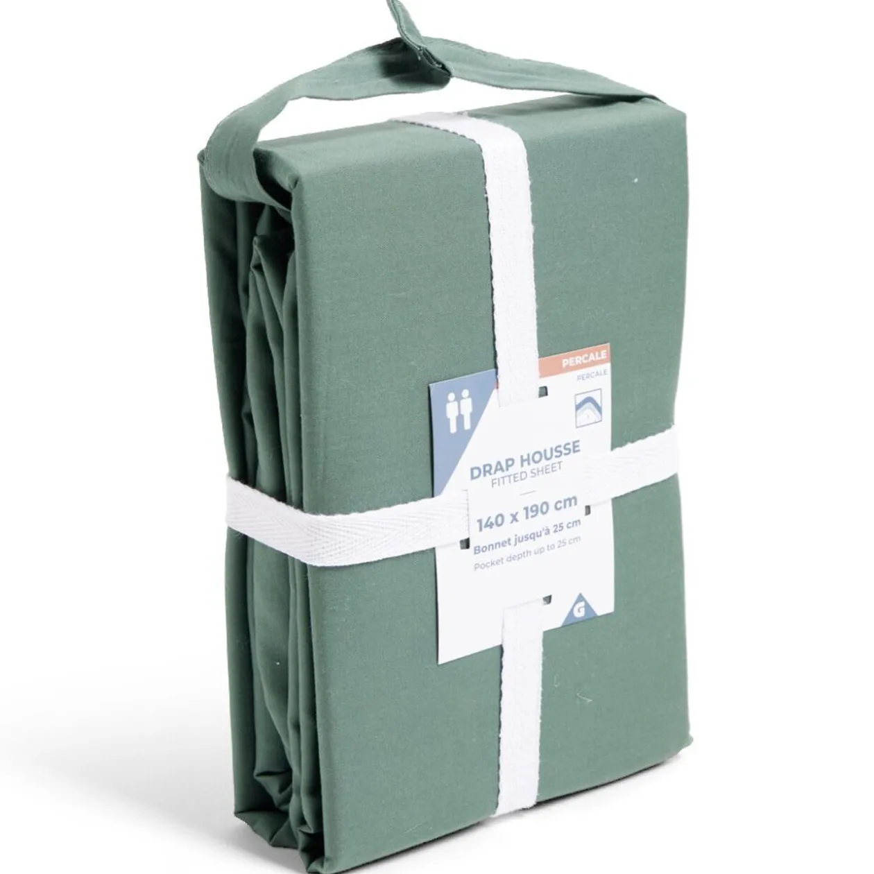 Drap housse 140x190cm 100% coton percale vert