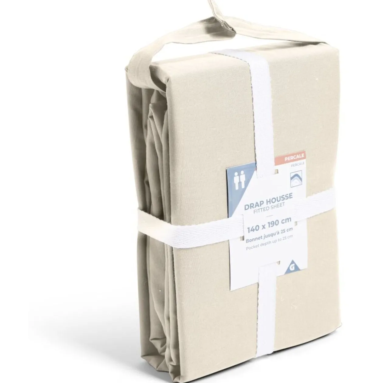 Drap housse 140x190cm 100% coton percale beige