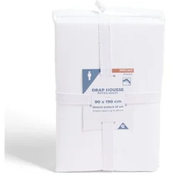 Drap housse 90x190cm 100% coton percale blanc