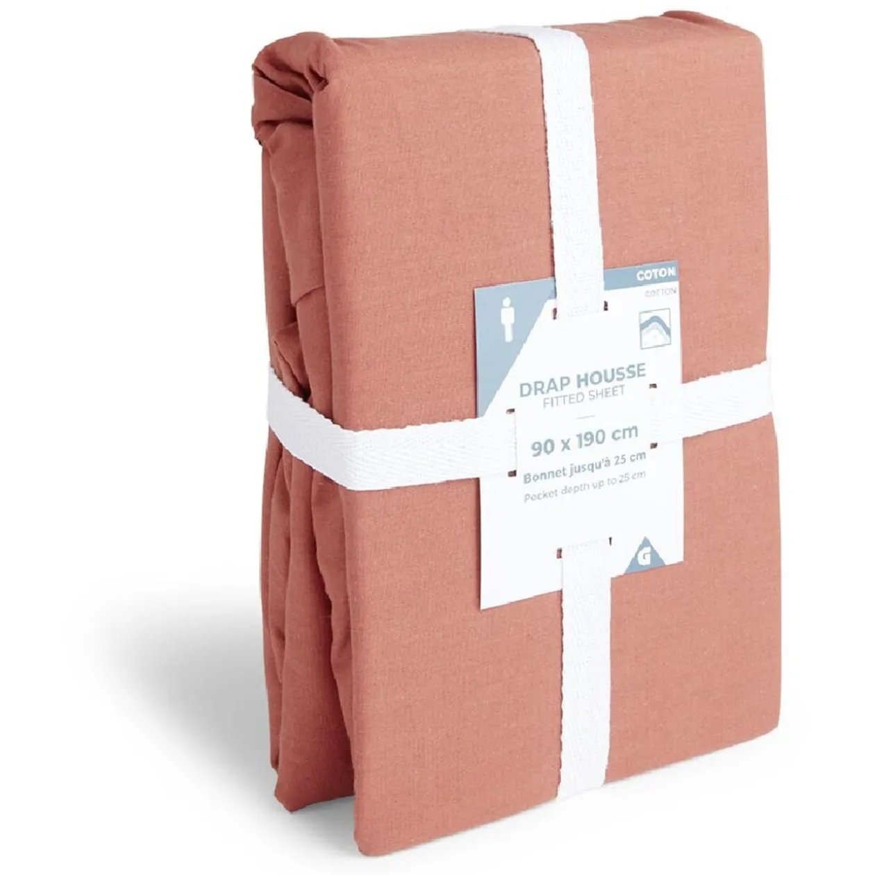 Drap housse 90x190cm 100% coton rouge brique