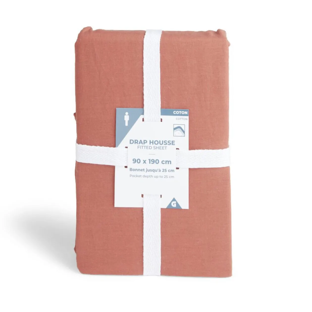 Drap housse 90x190cm 100% coton rouge brique