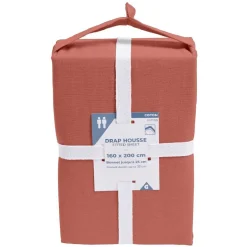 Drap housse 160x200cm 100% coton rouge brique