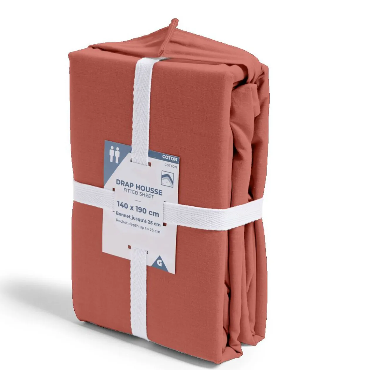 Drap housse 140x190cm 100% coton rouge brique