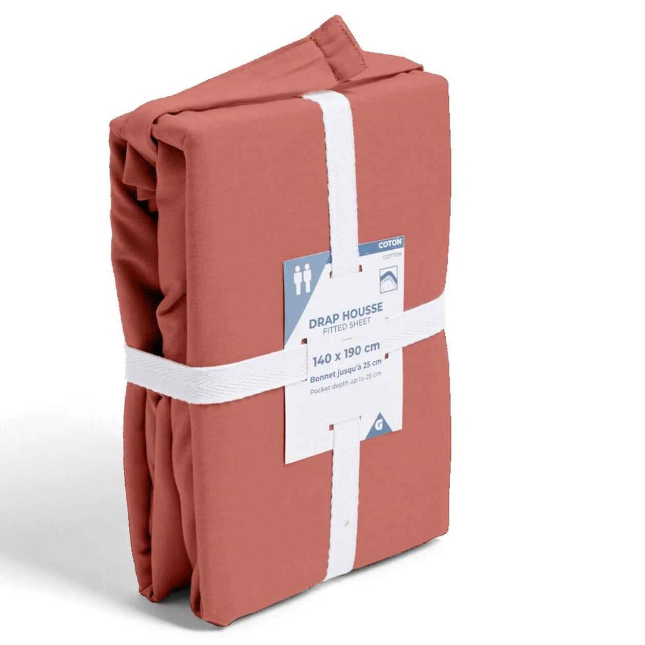 Drap housse 140x190cm 100% coton rouge brique