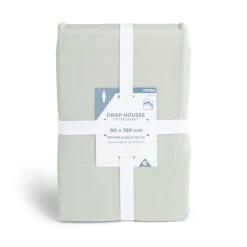 Drap housse 90x190cm 100% coton vert céladon