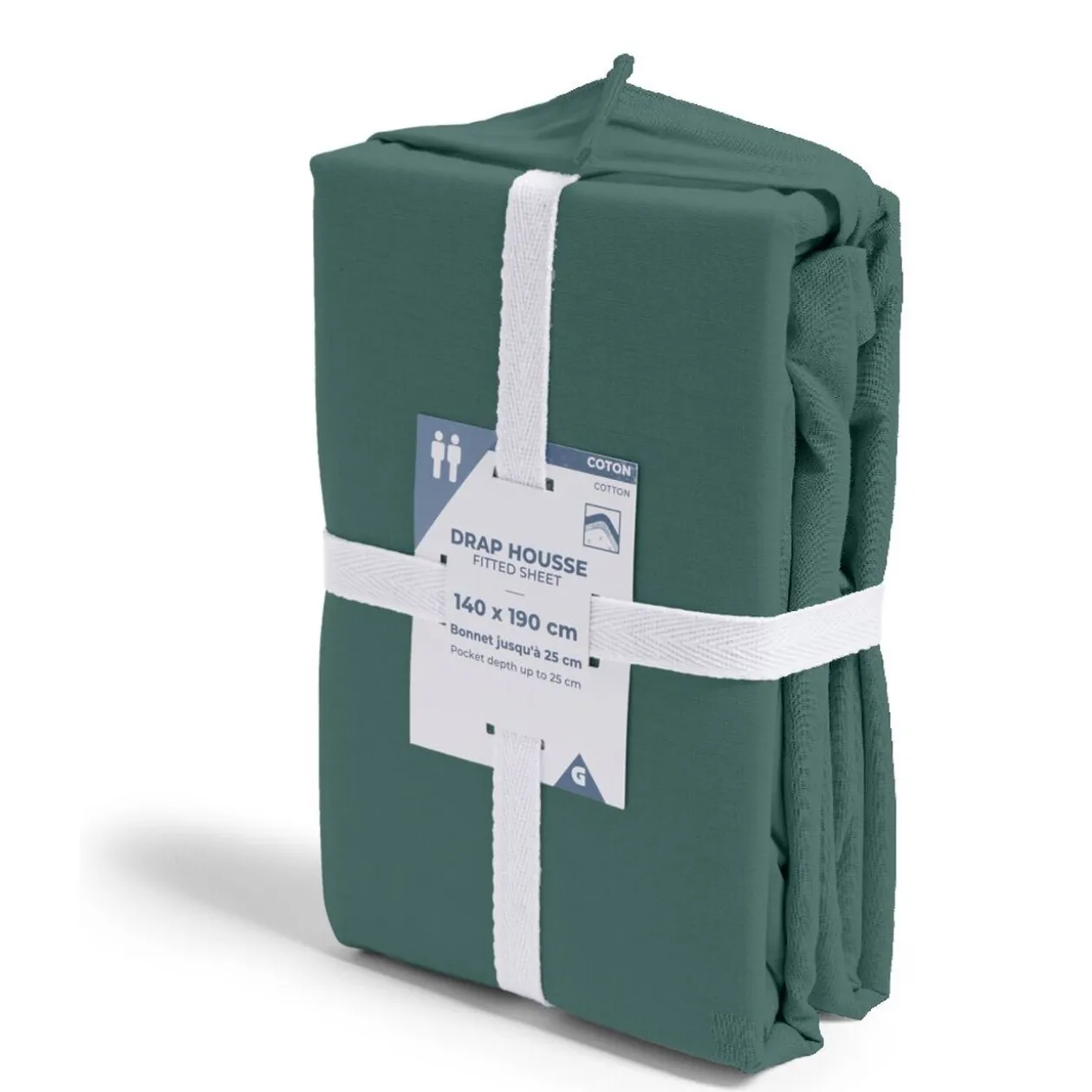 Drap housse 140x190cm 100% coton vert