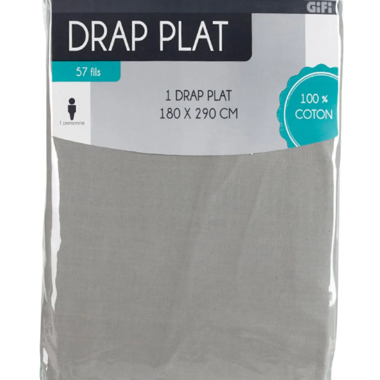 Drap plat 1 personne gris clair