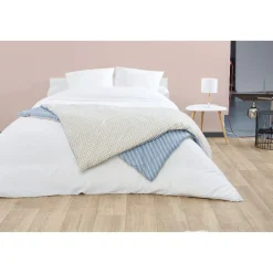 Edredon bi-face graphique taupe rayé bleu