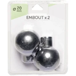 Embout boule noire mate pour tringle à rideau x2