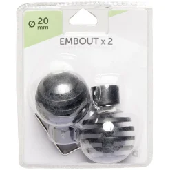Embout boule noire striée pour tringle à rideau x2