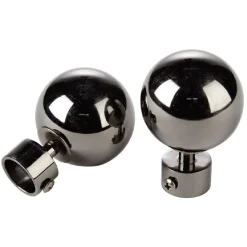 Embout boule pleine argentée pour tringle à rideau x2