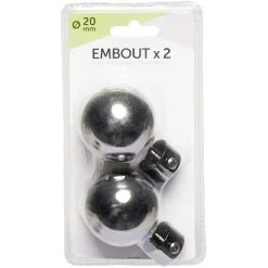 Embout boule pleine argentée pour tringle à rideau x2