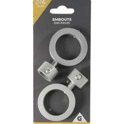 Embout tringle à rideau Ø16 mm métal forme ronde gris mat x2