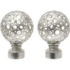Embout tringle à rideau Ø28mm boule rond ajouré aluminium brossé x2