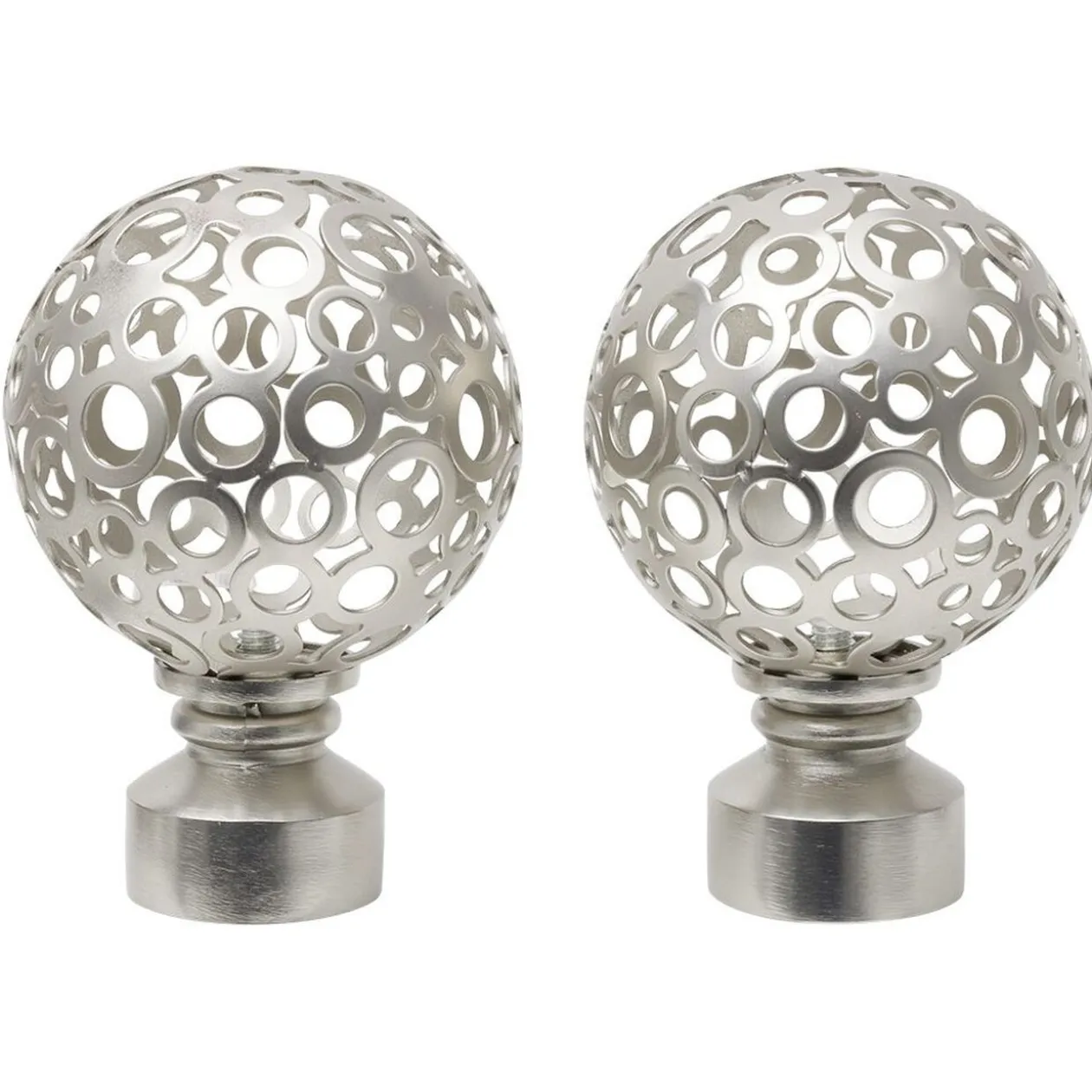 Embout tringle à rideau Ø28mm boule rond ajouré aluminium brossé x2