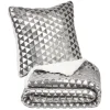 Ensemble coussin et plaid gris argenté blanc
