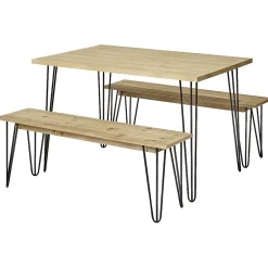 Ensemble repas 4 personnes table et banc x2 métal et bois