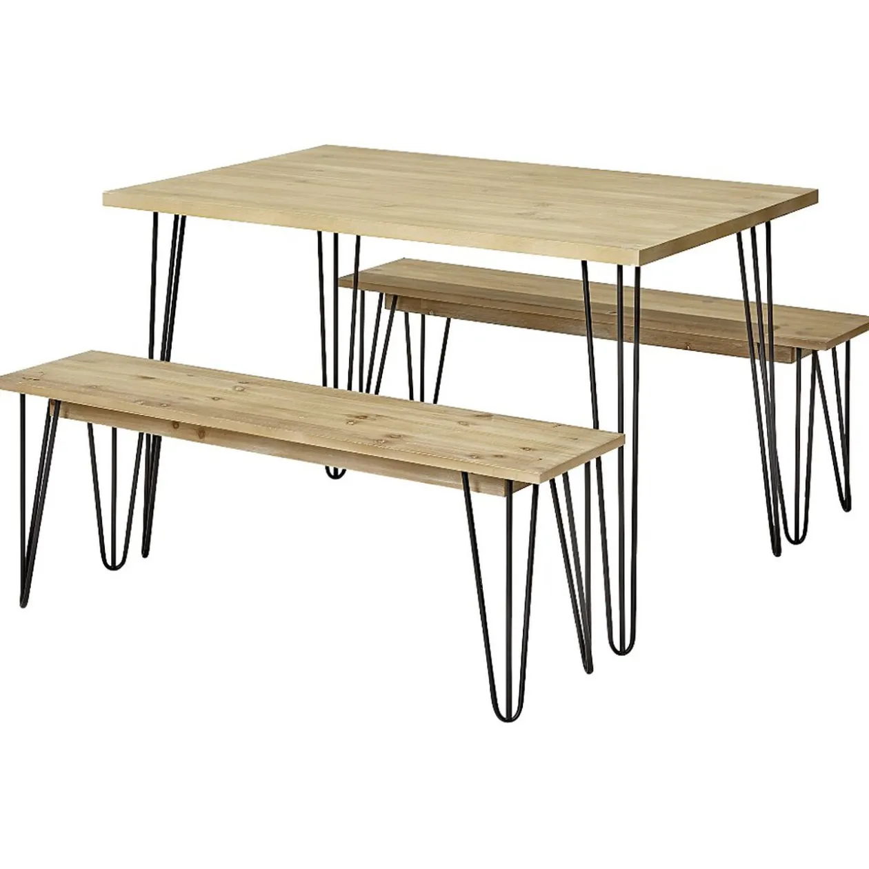 Ensemble repas 4 personnes table et banc x2 métal et bois