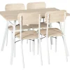 Ensemble repas Yvana 4 places mdf naturel pieds métal blanc