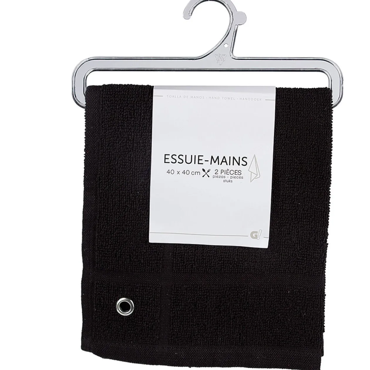 Essuie main carré 40x40 cm uni noir x2