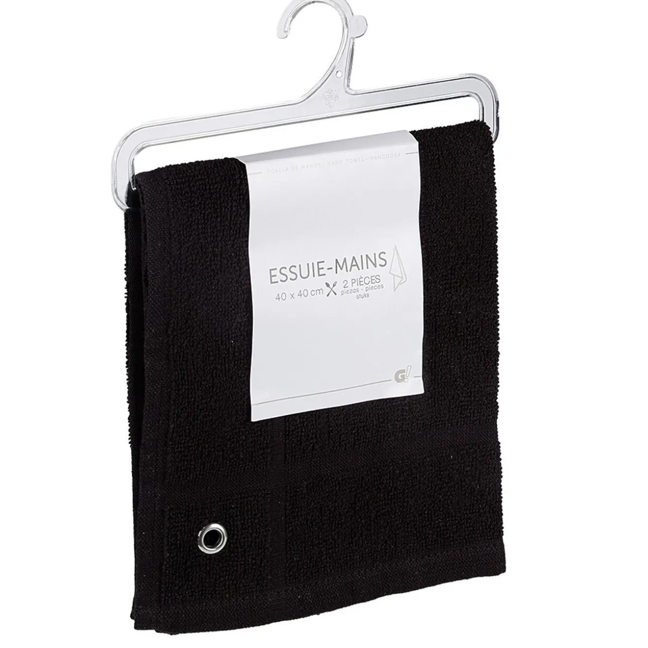 Essuie main carré 40x40 cm uni noir x2