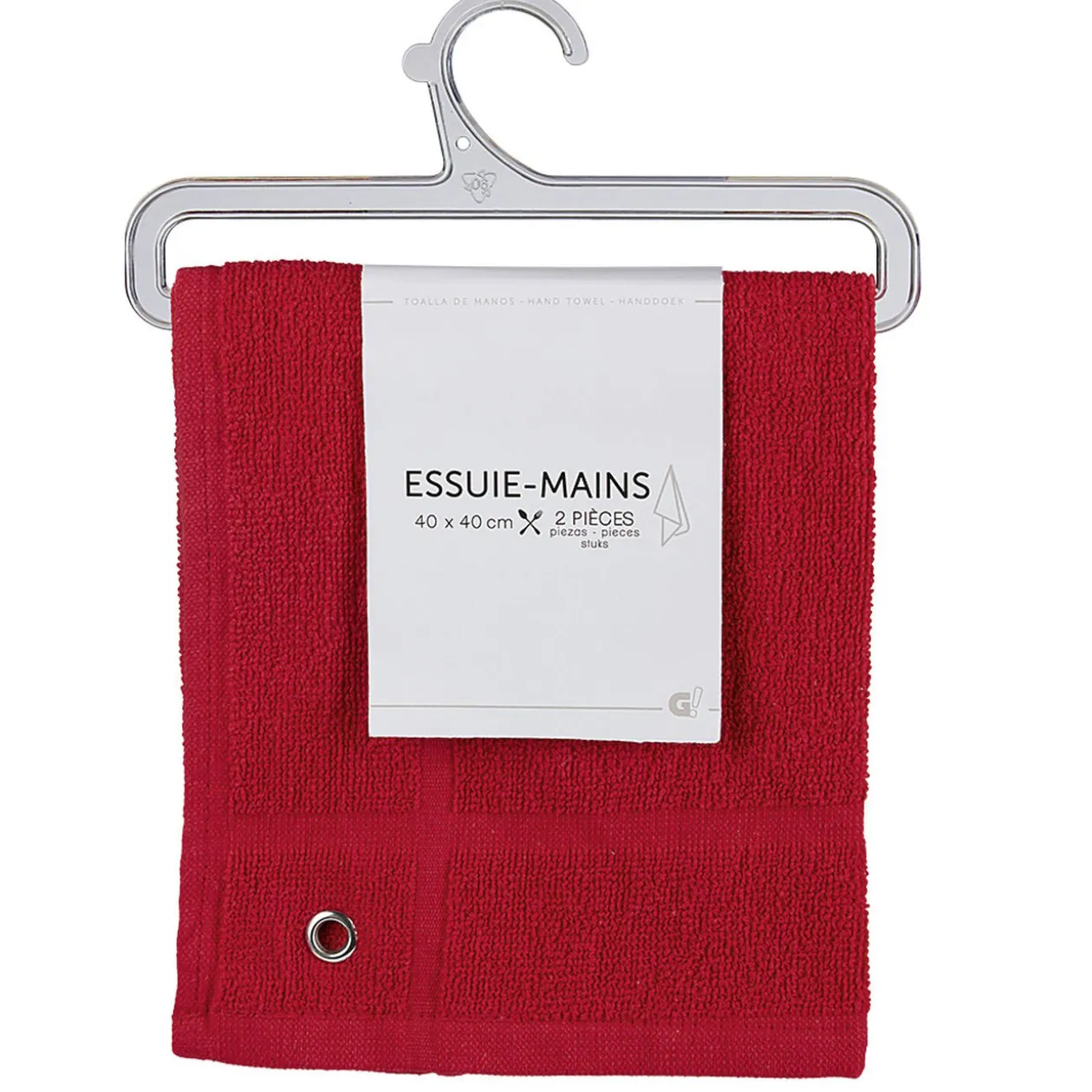 Essuie main carré 40x40 cm uni rouge x2